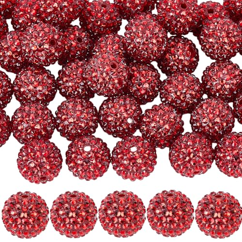 1 Box 50pcs 20mm Red Resin Rhinestone Beads Round Shiny Crystal Rhinestones Sparkle Chunky Disco Bubble Ball Loose Spacer Bead Charm Bulk for Jewelry Making Christmas Decor Diy Craft Supply - color: Red, size: 20mm 50pcs