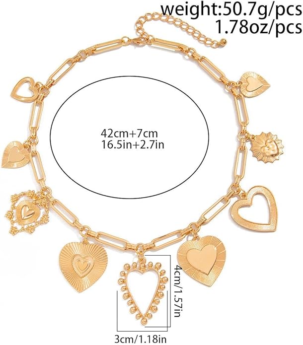 Chunky Gold Necklace Big Heart Necklace for Women Silver Large Statement Necklaces Thick Bold Chain Puffy Love Heart Charm Necklaces for Women with OT Toggle Silver Chunky Gold Jewelry Trendy Valentine's Day Gift