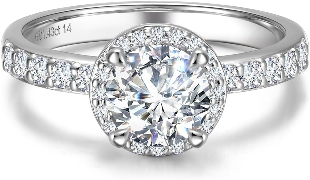 AGVANA Halo of Devotion 0.6-1.3 Ct. Tw. Lab Grown Diamond Halo Engagement Ring in Sterling Silver (0.3-1 Carat Main Stone) Promise Anniversary Wedding Ring for Women (D-E Color, VS Clarity)