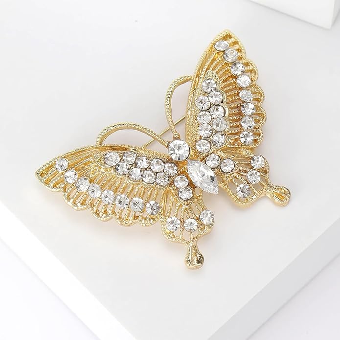Rhinestone Butterfly Brooch for Women Sparkling Gold Silver Blue Black Crystal Big Butterfly Brooch Pin Cute Insect Pin Elegant Clothing Hat Bag Skirt Accessories Christmas Birthday Party Jewelry