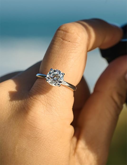 IMOLOVE Solitaire Moissanite Engagement Ring, 1CT D Color VVS1 Clarity, 925 Sterling Silver with 18K White Gold Plated, Ideal Gift for Women