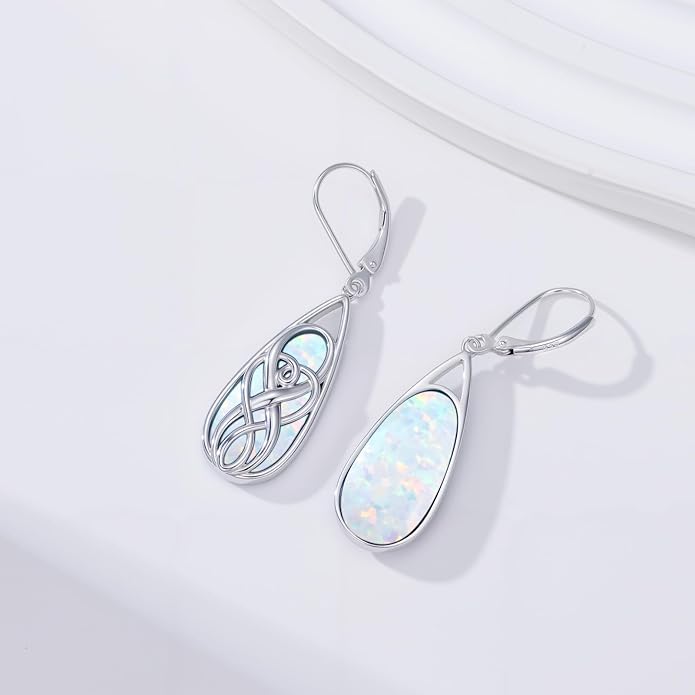 Teardrop Drop Dangle Earrings for Women 925 Sterling Silver Turquoise/Moonstone/White Opal Earrings Celtic Design Boho Jewelry Gifts for Mom Wife Sister