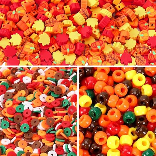 2480pcs Thanksgiving Fall Polymer Clay Beads Charms Friendship Bracelet Necklace Earring Jewelry Making kit, Accessories for Arts Crafts DIY Gifts for Women Girls - color: A5#Thanksgiving Fall