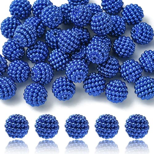 40pcs Round Acrylic Berry Beads, 12mm Large Chunky Bubblegum Beads Loose Spacer Ball Bead for Jewelry Making Earrings Necklaces Bracelets DIY Beading Crafts, Blue - color: Blue