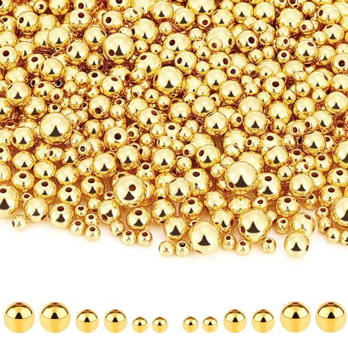1200Pcs Gold Round Spacer Beads Smooth Loose Ball Beads for Bracelet Craft, 4mm, 6mm, 8mm - color: Gold, size: 4mm,6mm,8mm