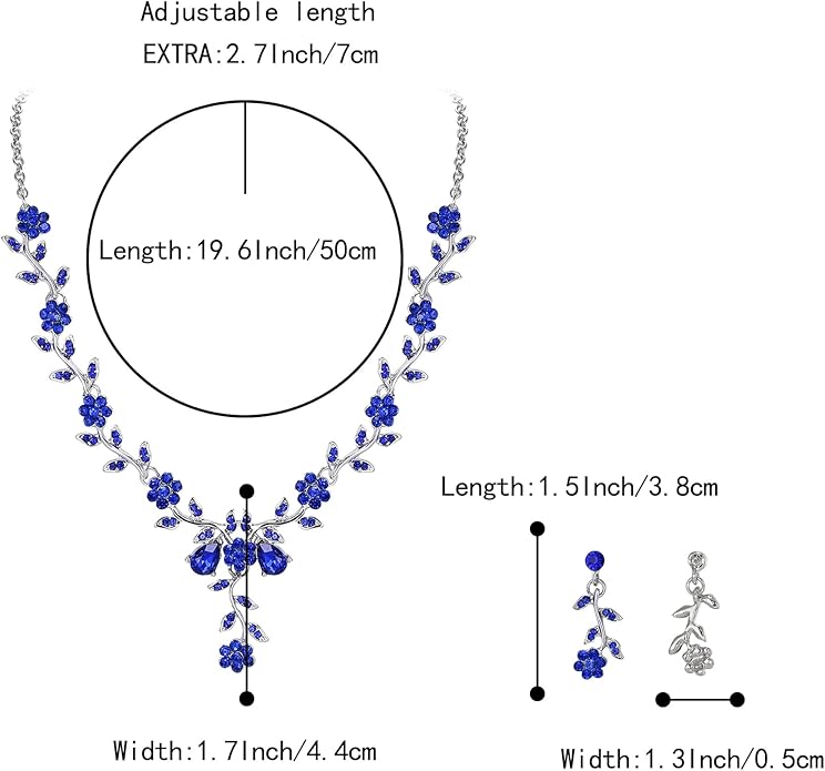 BriLove Women's Wedding Jewelry Leaf Cluster Flower Crystal Dangle Earrings Pendant Necklace Set for Bridal