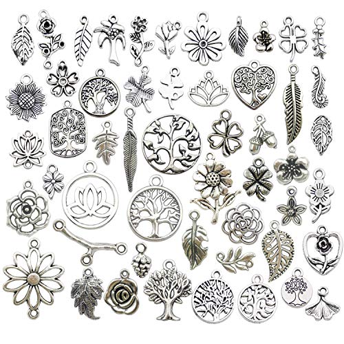 Youdiyla 100pcs Mix Silver Tree Flower Charms Collection, Bulk Mini Small Little Charms Metal Pendant Craft Supplies Findings for Necklace and Bracelet Jewelry Making (HM291) - color: Tree Flower Charms-100pcs