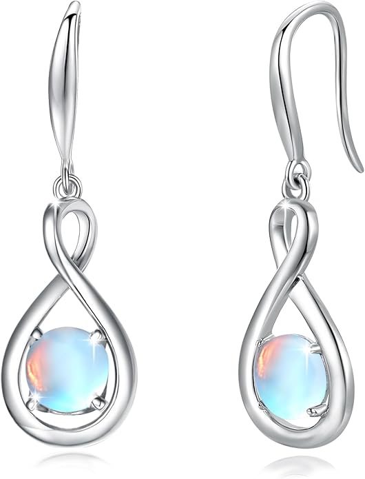 FANCIME Valentines Day Gift Dangle Drop Earrings 925 Sterling Silver Dainty Infinity Round Gemstone Birthstone Jewelry Birthday Gifts for Her Women