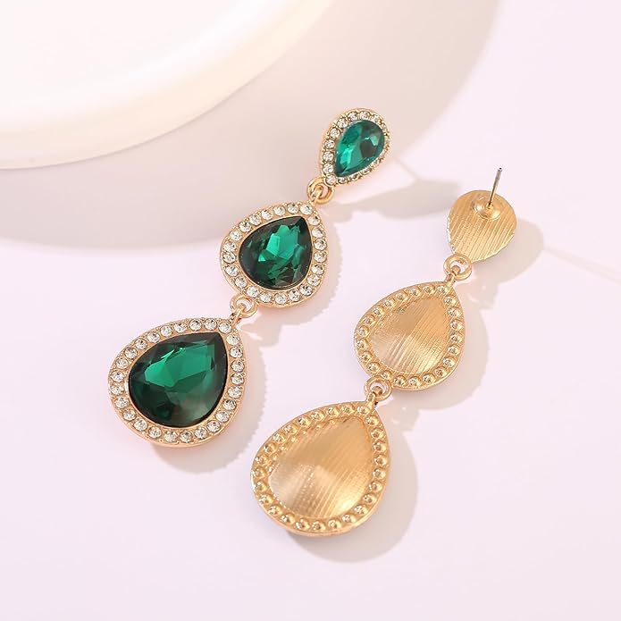 Vintage Rhinestone Teardrop Dangle Earrings Long Dangling Drop Earrings Crystal Chandelier Earrings for Women Wedding Bridal Prom