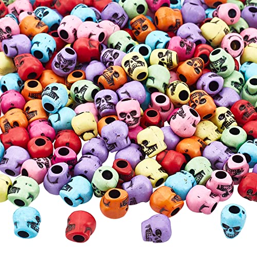 NBEADS 200pcs Halloween Skull Beads - Acrylic Skull Spacers in Mixed Colors - color: Mixed Color-Skull