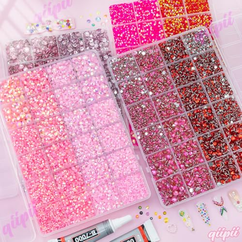 qiipii 8 Color 2-6mm Red Jelly Resin Rhinestones w B7000 Jewelry Glue for Bedazzling Crafting Flatback Stones Gems Diamonds for Nails Face Eyes Makeup Tumblers Bottles DIY Crafts Clothes Shoes Phones - color: Pink / Rose / Red Series Rhinestones