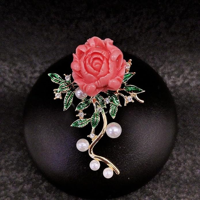 3Pcs Peony Flower Brooch Pin for Women Elegant Enamel Floral Brooch Set Dainty Cubic Zircon Pearl Lapel Pins Flower Pins for Clothes Hat Dress Accessories Prom Jewelry