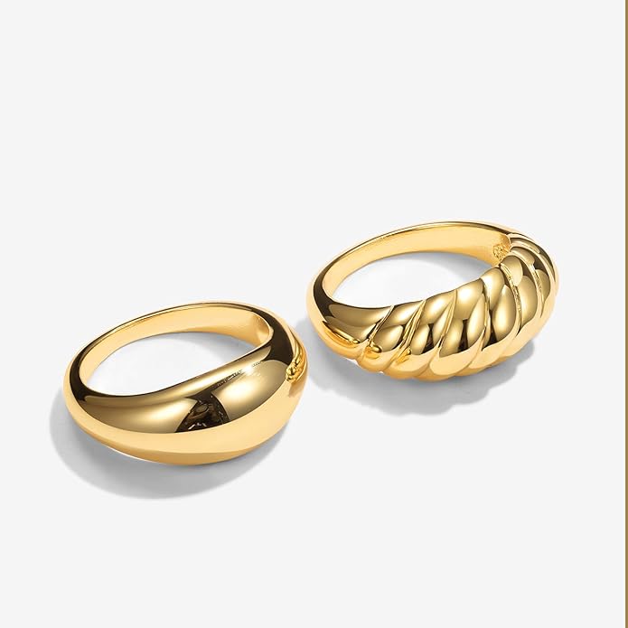 JINEAR 18k Gold Filled Chunky Rings for Women Croissant Dome Statement Ring Trendy Twisted Braided Band Stacking Star Rings Jewelry Gifts