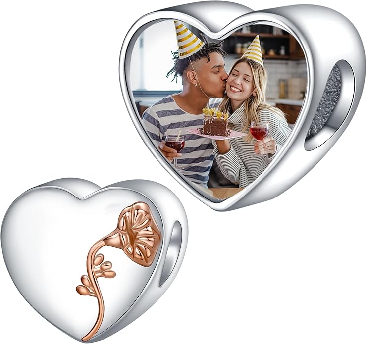 Annmors Personalized Photo Charm for Bracelet Necklaces,925 Sterling Silver Charm Love Heart Shaped Engraved Customize Picture Gift for Birthday Mother's Day Christmas,Bead Charms Jewelry for Women