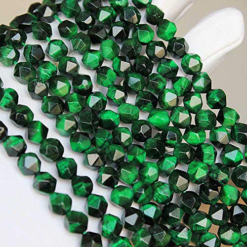 MJDCB Best Sellers Natural Stone Beads Faceted Polygon Green Tiger Eye Crystal Energy Stone Healing Power for Jewelry Making(8mm) - color: Green Tiger Eye