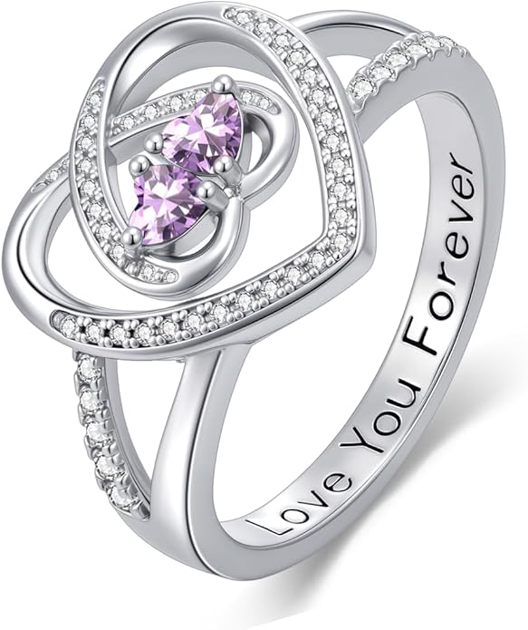 Valentine's Day Gifts for Women Birthstone Rings for Women Heart Statemet Engagement Eternity Wedding Promise Rings Jewelry Anniversary Christmas Valentine Mothers Day Birthday Gifts for Wife Her Girlfriend