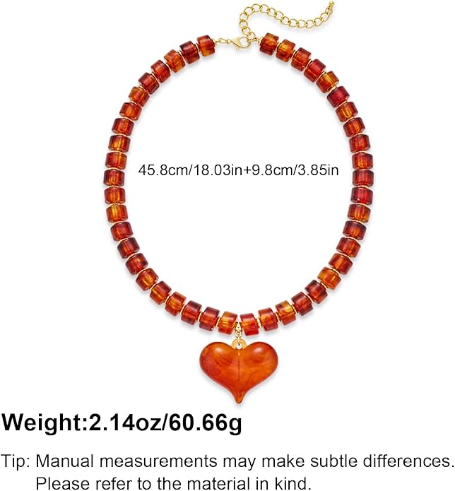 Large Acrylic Heart Necklaces for Women Chunky Puffy Heart Pendant Necklace Exaggerated Statement Love Beaded Choker Necklace Jewelry