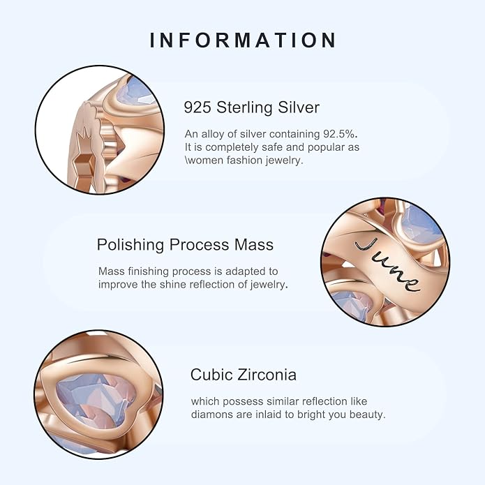 NINGAN Birthstone Charms 925 Sterling Silver Love Heart Openwork Bead for Charm Bracelets and Necklaces with 5A Cubic Zirconia, Birthday Mothers Day Jewelry Gifts Women