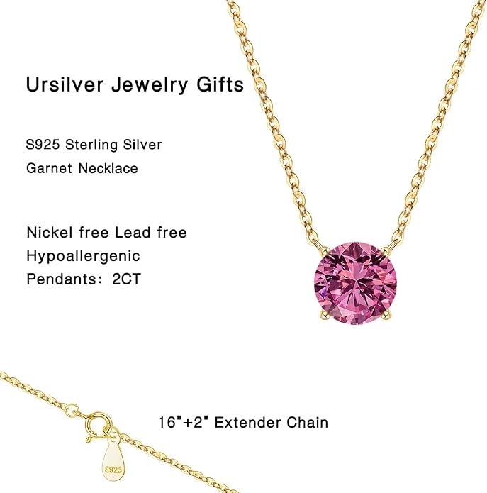Ursilver Valentines Day Gifts for Her - Birthstone Necklace for Women, S925 Sterling Silver Round Birthstone Necklace Birthday Gifts 12 Months Necklaces for Women Jewelry Gift