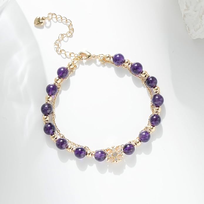 Luxury Handmade Natural Crystal Gemstone Bracelet 14K Gold-Plated Chain,Elegant Unique Jewelry for Women Gift Ready for Her Girlfriend Mother
