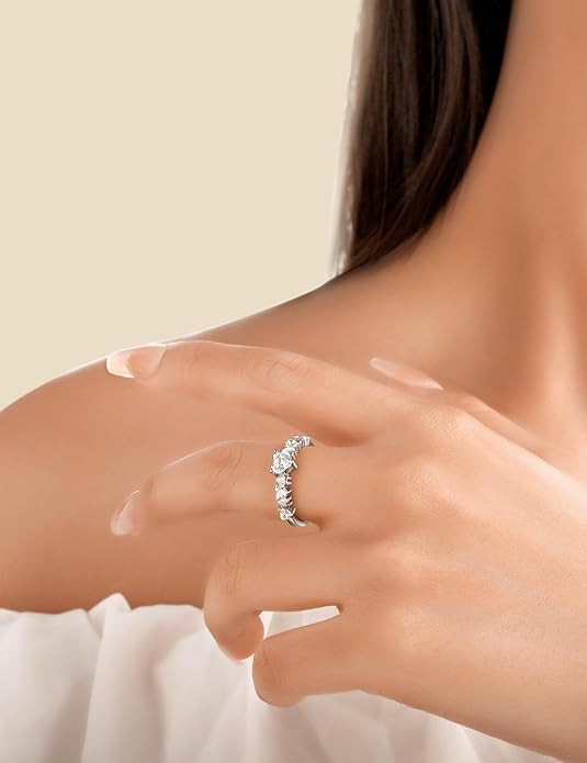 Elspeth 925 Sterling Silver Heart Engagement Ring for Women Heart Cut Cubic Zirconia Promise Ring Size 4-10