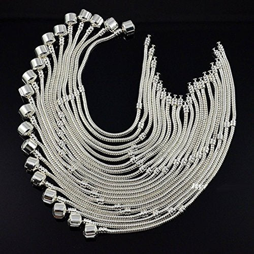 RUBYCA 5pcs 6.3" Silver Color Clasp European Snake Chain Charm Bracelet fit Charm Beads DIY - color: Silver, size: 16 CM