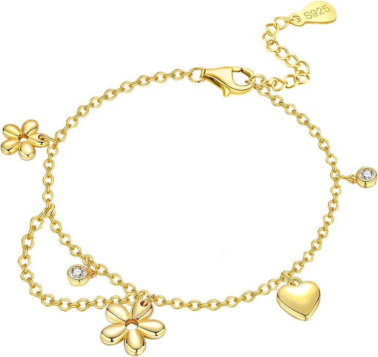 Women's 925 Sterling Silver Bracelet, Non Tarnish 18K Gold Plated Bracelets for Women, Dainty Chain Simple Jewelry Cute Handmade Minimalist for Gift