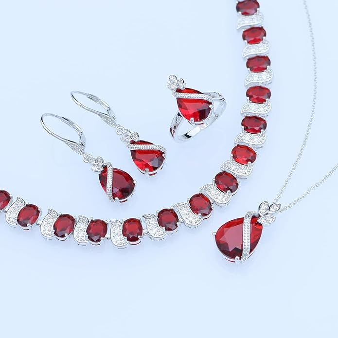 GZWHD Jewelry Set for Women CZ Earrings Necklace Ring Bracelet Set Prom Party Wedding Jewelry Gift for Mother Friend Wife