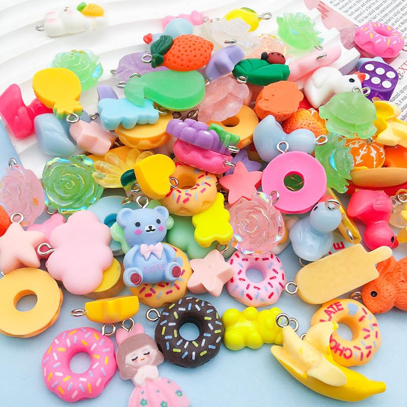 Ximimark 40 pcs Mixed 10/20pcs Random Styles Colorful Resin Cute Imitation Animal Fruit Food Series Charms DIY Handmade Pendants For Necklace Bracelets Earrings Jewelry Making Findings