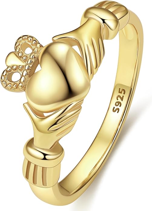 Bestyle 925 Sterling Silver Ring for Women, Minimalist Claddagh Ring Celtic Knot Ring for Women, Irish Promise Wedding Band, Gold/Rose Gold Vermeil Women Band Ring, Stackable, Gift for Her