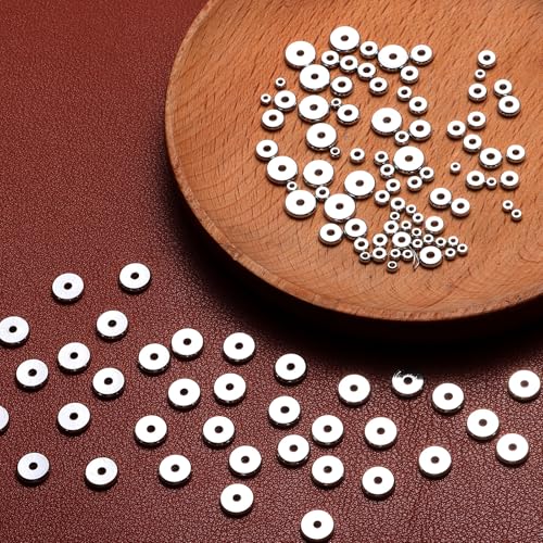 200pcs Silver Plated Brass Flat Disc Spacer Beads for DIY Bracelet, Necklace Jewelry Making (Silver-4mm) - color: Silver-4mm