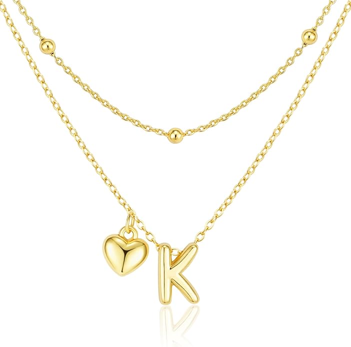 adoyi Valentines Day Gifts for Women Hers Dainty 14K Gold Plated Heart Initial Necklaces Layered Letter A-Z Pendant Necklace Stack Trendy Jewelry Birthday Valentines Day Gifts for Women Jewelry