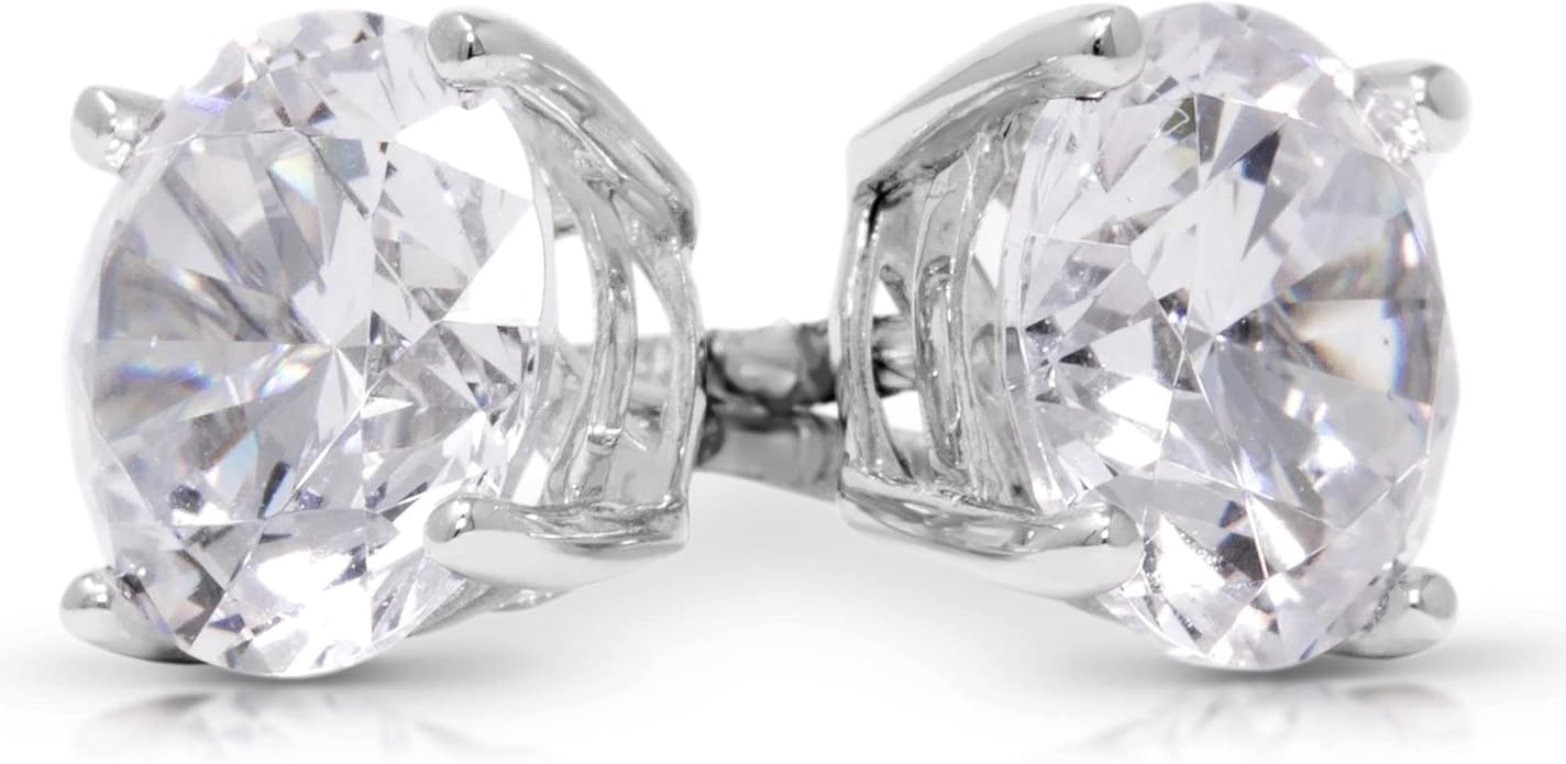 14K White Gold Moissanite Earrings Men & Women, Solid Gold Simulated Diamond and Lab Diamonds Studs for Men & Women, 1ct - 2ct Round, Princess, Heart, Halo Cut, Dangle, Lever or Screw Back Earrings, VVS1, D Color, Pink or Blue - Luxury Gift Box