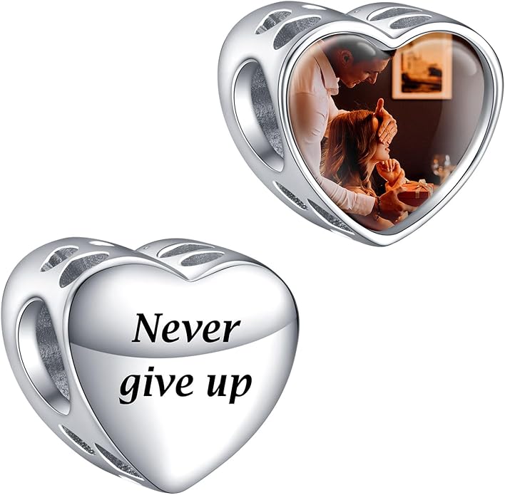 Annmors Personalized Photo Charms For Bracelets/Necklace 925 Sterling Silver Love Heart Shaped Engraved Customize Picture Gift for Birthday Mother's Day,Bead Charms Jewelry for Women