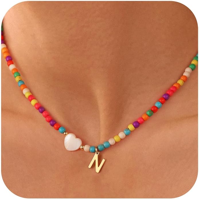 Ursteel Valentines Gifts for Kids Teen Girls - Trendy Beaded Choker Necklace for Women Teen Girl, Handmade Letter Necklace Valentines Galentines Day Gifts Women Girls Jewelry