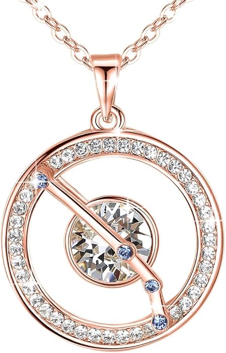 Leafael "Superstar Zodiac Constellation Pendant Necklace Made with Premium Crystal Horoscope Jewelry, Gold or Rose Gold Plated, 18"+ 2"