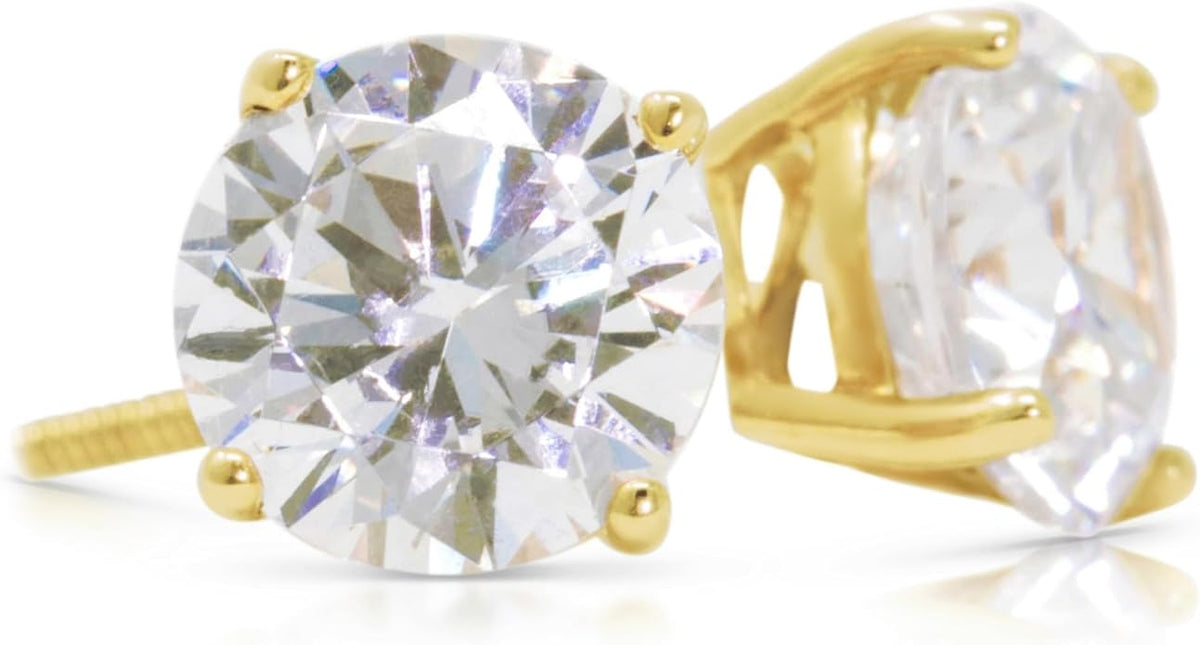 14K White Gold Moissanite Earrings Men & Women, Solid Gold Simulated Diamond and Lab Diamonds Studs for Men & Women, 1ct - 2ct Round, Princess, Heart, Halo Cut, Dangle, Lever or Screw Back Earrings, VVS1, D Color, Pink or Blue - Luxury Gift Box