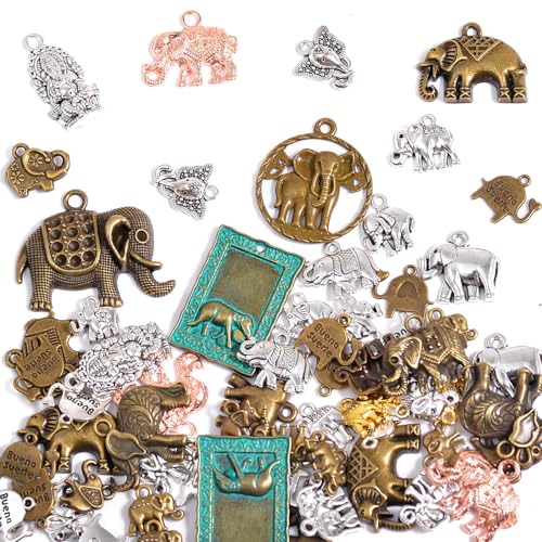 stino 100g Metal Pendant Charms for Jewelry Making, Bulk Silver & Gold Plated Charms for Braclet Necklace Crafts, Animal Plant Flower Pet and so on - color: Elephant Mixed Color