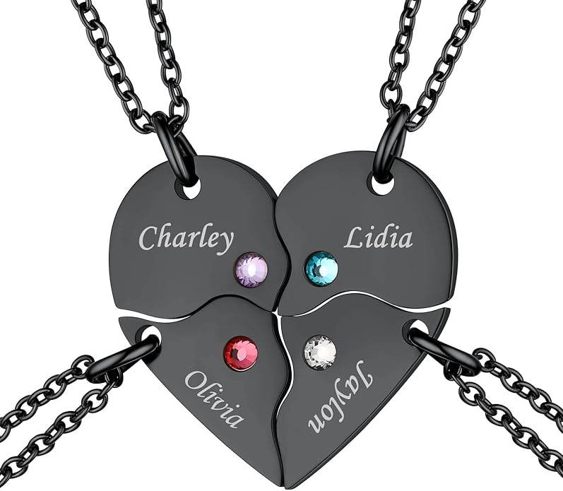 FindChic Personalized Matching BFF Necklace for 2/3/4/5/6 Puzzle Name Heart Pendant Stainless Steel Couple Necklace Set Customized Necklaces for Teen Girls