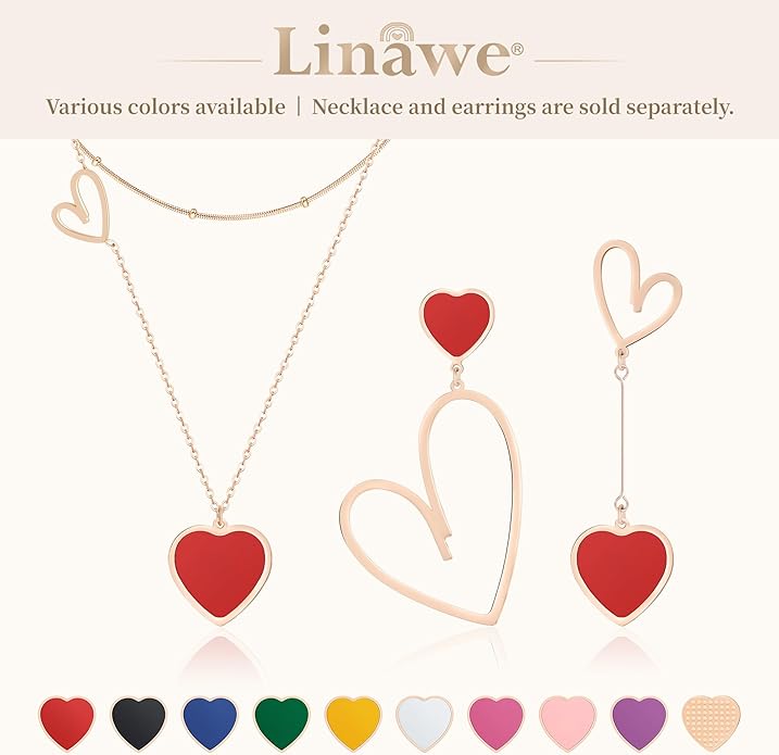 Linawe Layered Choker Heart Pendant Necklace for Women Trendy, Gold/Silver/Rose Gold Chain Stainless Steel Stacked Necklaces, Double Heart Necklace Y2K Preppy Jewelry