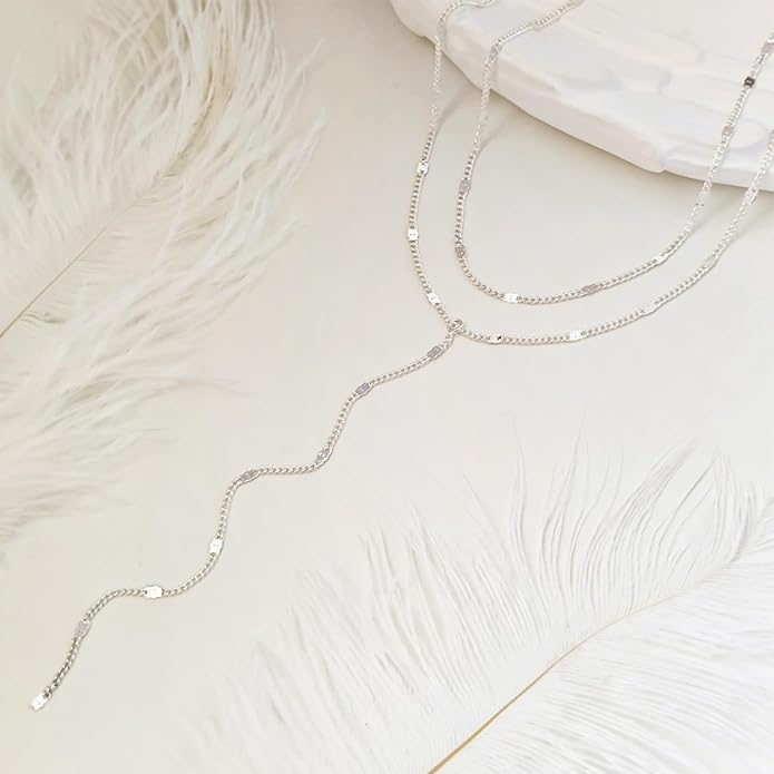 Lariat Gold Necklace for Women Dainty Long Necklace 14k Gold Plated/Silver Y-Shaped Pendant Drop Chain Trendy Layered Pearl/Beaded/CZ Necklaces Simple Gold Jewelry For Women Gift