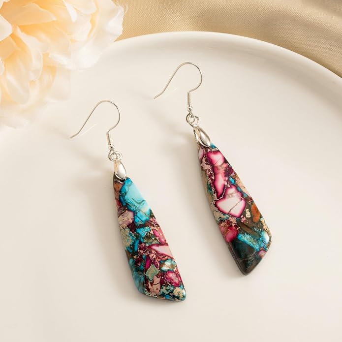 SELOVO Jasper Stone Earrings for Women Trendy Dangle Earrings Fishhook Drop Earrings
