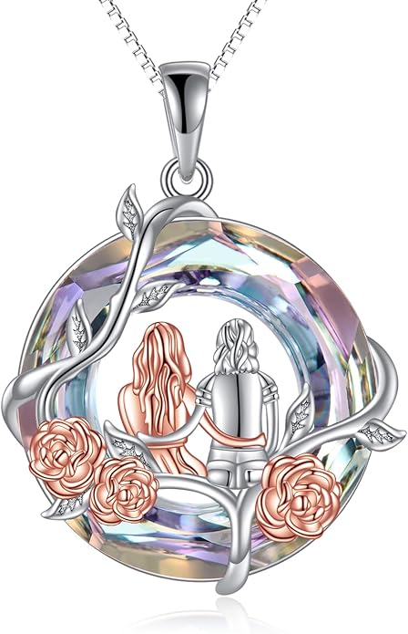 TOUPOP Sisters Gifts from Sister Necklace Sterling Silver Rose Flower with Crystal Jewelry Valentines Day Birthday Gifts for Women Best Friend Friendship