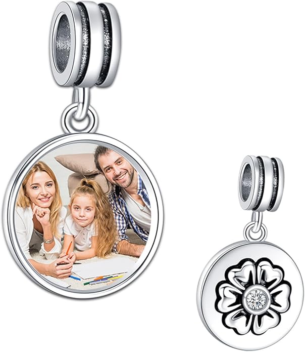 Annmors Personalized Photo Charm for Bracelet Necklaces,925 Sterling Silver Charm Love Heart Shaped Engraved Customize Picture Gift for Birthday Mother's Day Christmas,Bead Charms Jewelry for Women