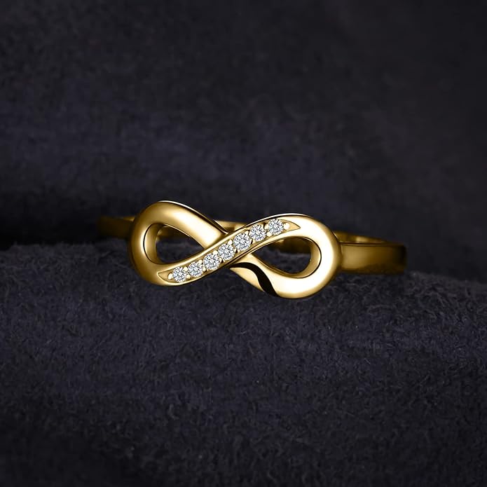 JewelryPalace 14k White Yellow Rose Gold Plated 925 Sterling Silver Rings for Women, Cubic Zirconia Promise Rings for Her, Stackable Wedding Bands Rings for Women Infinity Forever Love Knot Ring