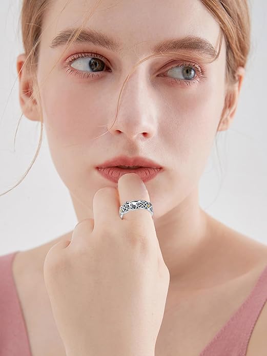 Seiyang Celtic Cat Ring 925 Sterling Silver Irish Trinity Knot Celtic Cat Wedding Promise Ring with 12 Months Birthstone Irish Lucky Jewelry Gifts for Women Mom Her