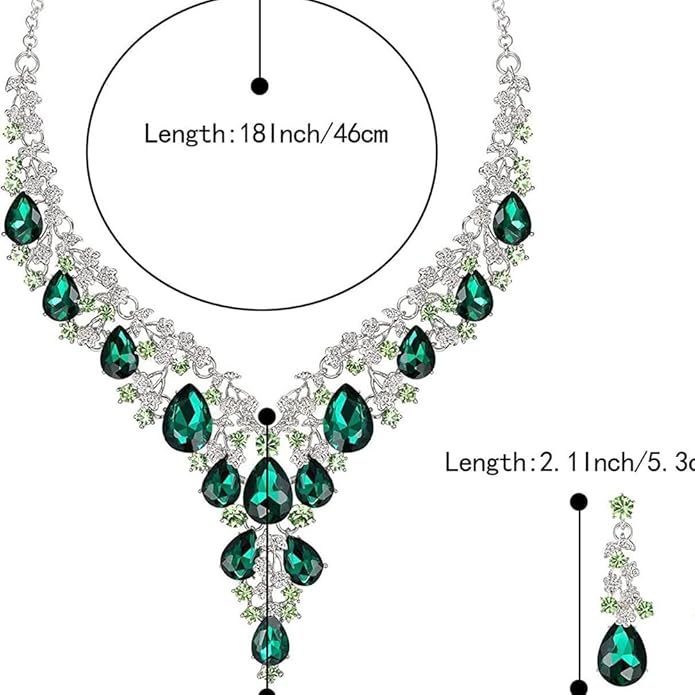Bridal Bridesmaid Austrian Crystal Jewelry Set, Floarl rhinestone Statement Neckace Teardrop Necklace Drop Dangle Earrings Set