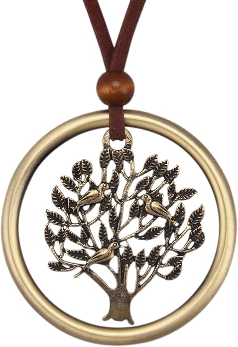 Boho Leather Necklace Women Bohemian Brown Circle Pendant Necklace Choker Long Necklaces for Women Boho Ring Large Pendant