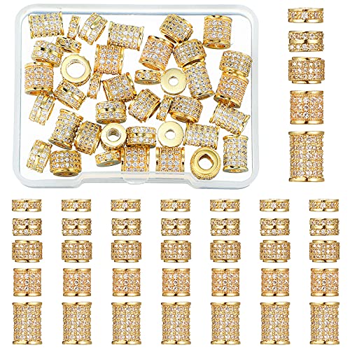 Yinkin 40 Pieces Zircon Rhinestone Beads Tube Column Pave Bead Charms Cubic Zirconia Big Hole Spacer Jewelry Bracelet Connector Crystal for DIY(Gold)