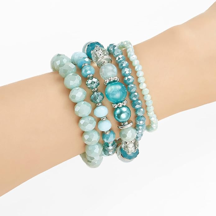Noessla Beaded Boho Stretch Bracelet Colorful Stackable Crystal Beads Bracelets Trendy Costume Jewelry Mothers Day Gifts for Women